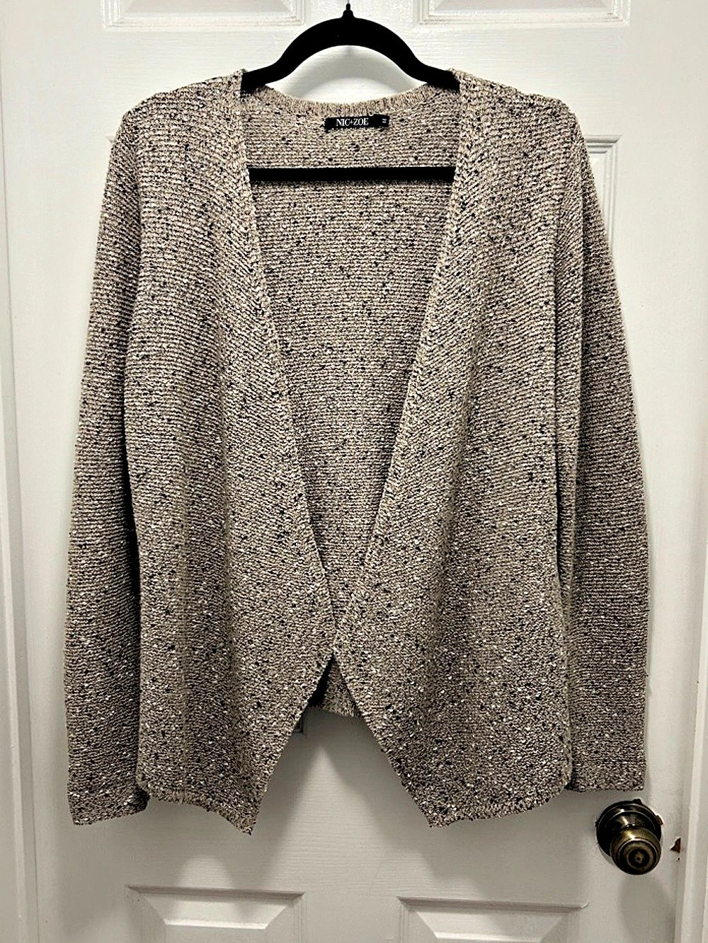 NIC+ZOE Neutral Tweed-Look Open Front Draped Cardigan - Size M